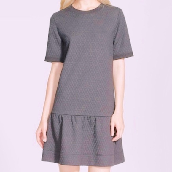 kate spade Dresses & Skirts - KATE SPADE Grey Diamond Quilted Crew Neck Ruffle Hem Drop Waist Dress